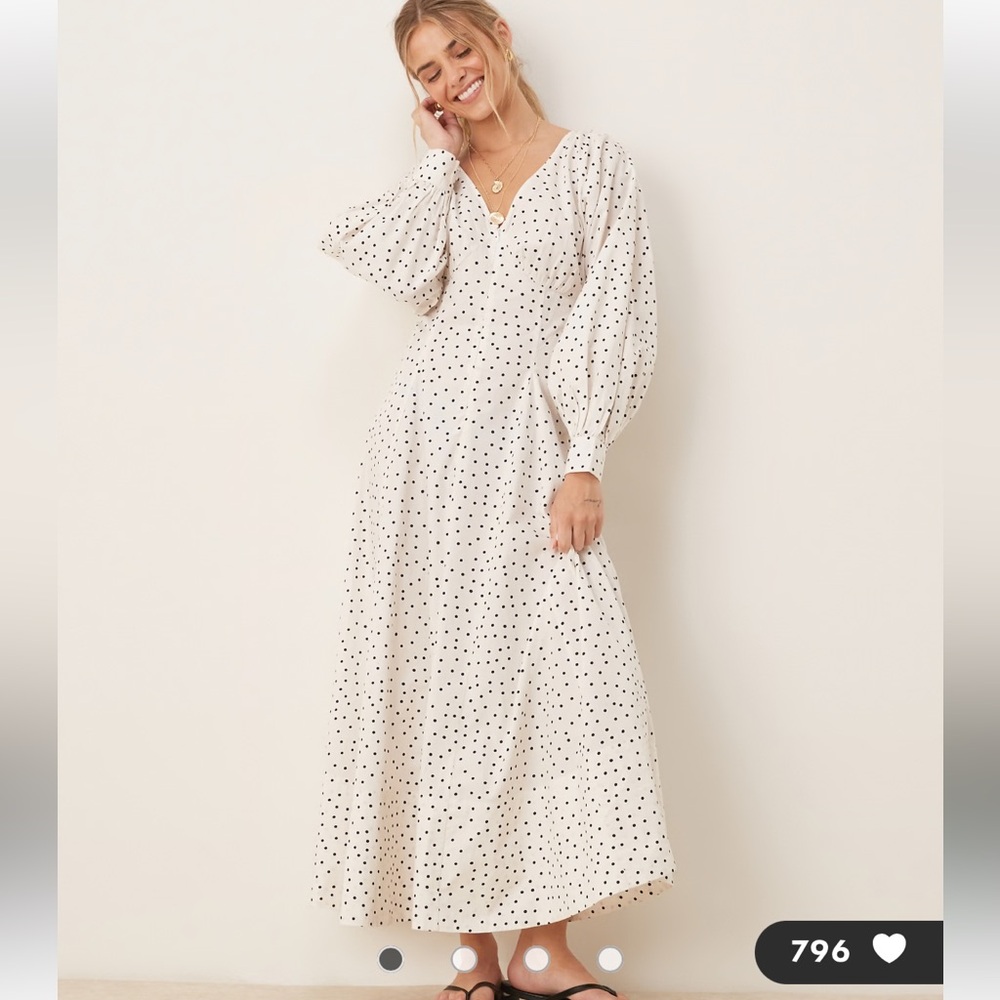 ASOS DESIGN long sleeve V-neck poplin maxi dress in dot print Size 6 NWT